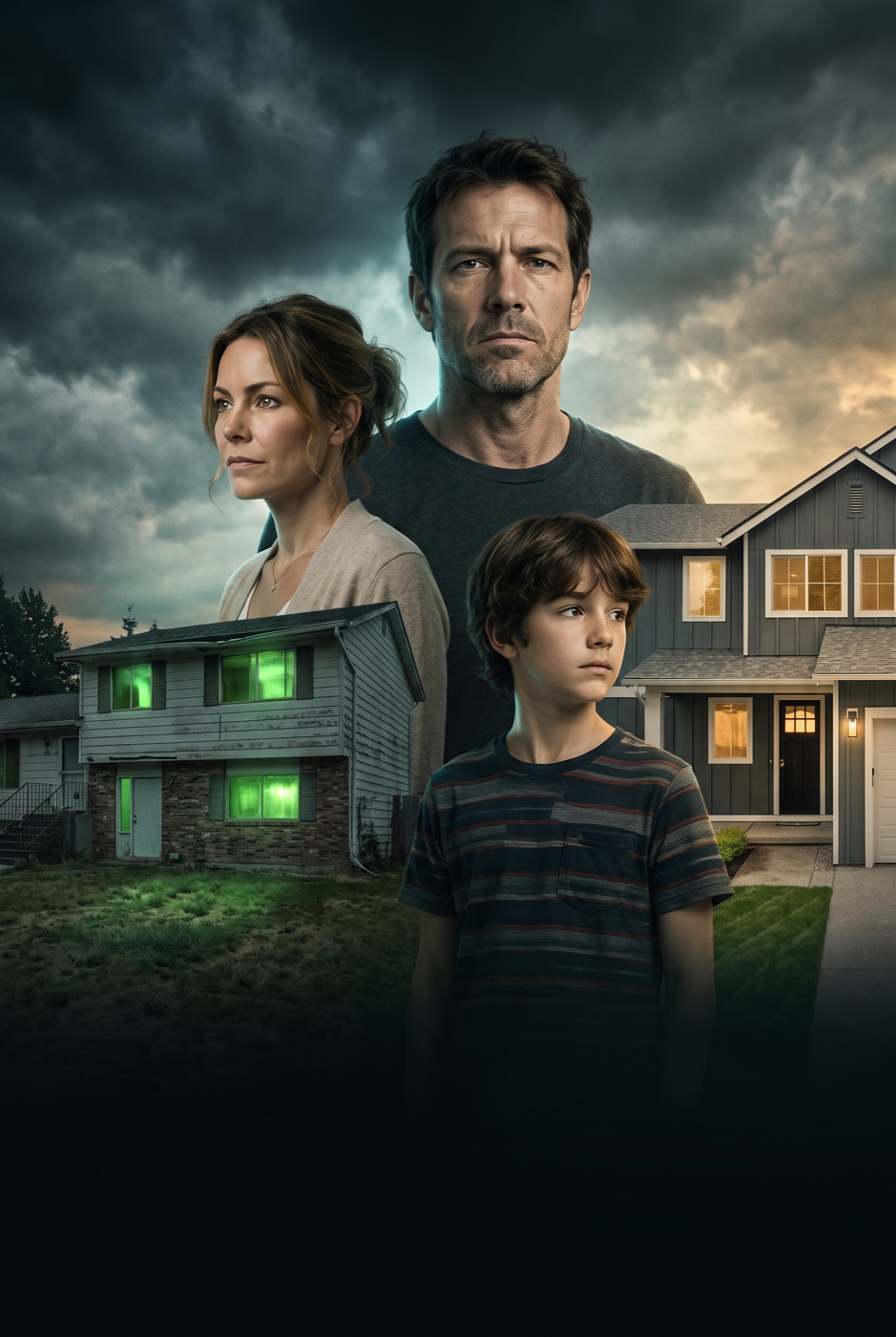 Your House Is Toxic — poster art: a family, and the house they are leaving